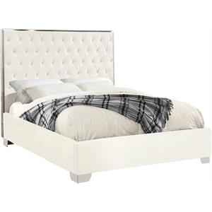 Pemberly Row Modern Solid Wood and Velvet Queen Bed in White
