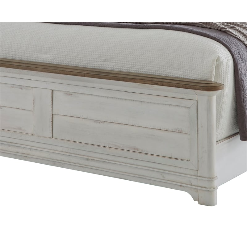 Pemberly Row White-Washed Wood Farmhouse Queen Size Arched Panel Bed