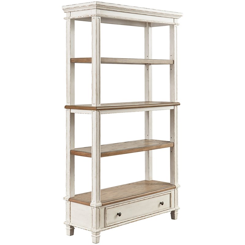 Pemberly Row Set of 2 4-Shelf Bookcase in Antique White and Brown
