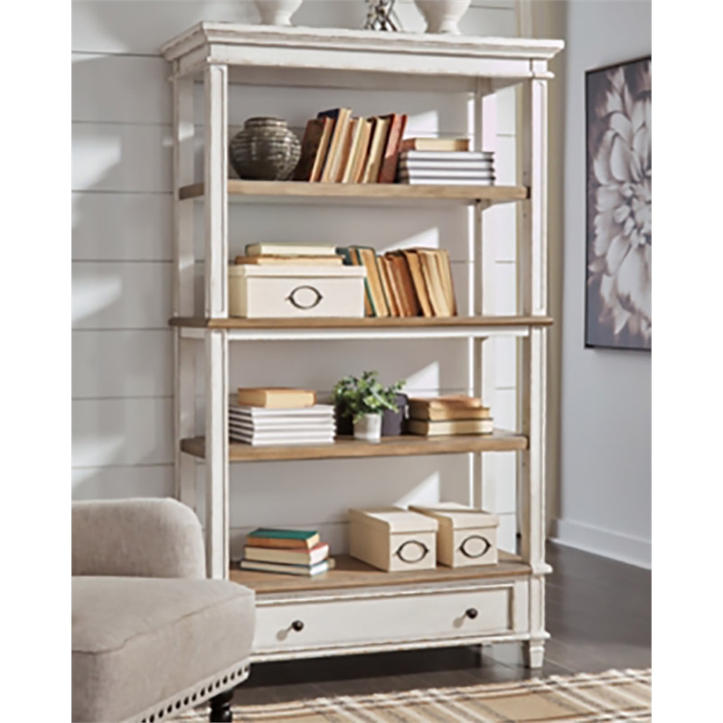 Pemberly Row Set of 2 4-Shelf Bookcase in Antique White and Brown