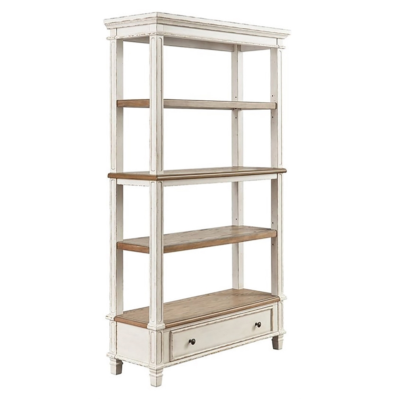 Pemberly Row Set of 2 4-Shelf Bookcase in Antique White and Brown