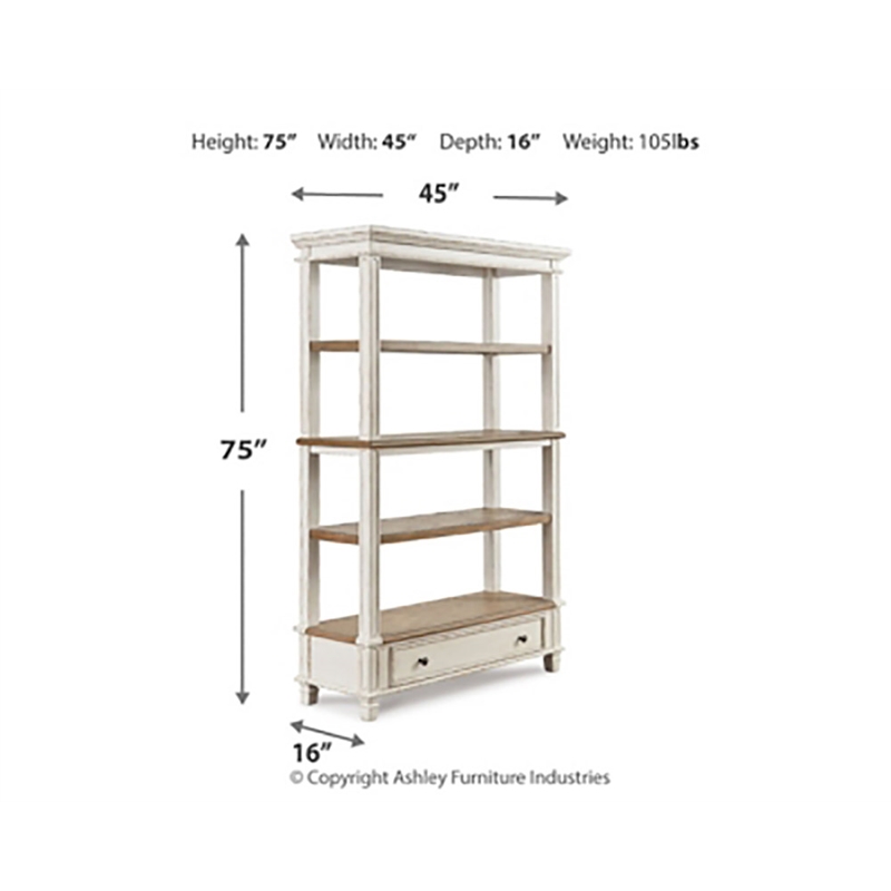 Pemberly Row Set of 2 4-Shelf Bookcase in Antique White and Brown
