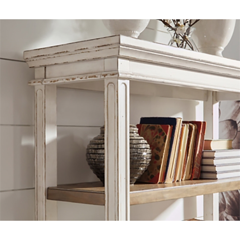 Pemberly Row Set of 2 4-Shelf Bookcase in Antique White and Brown