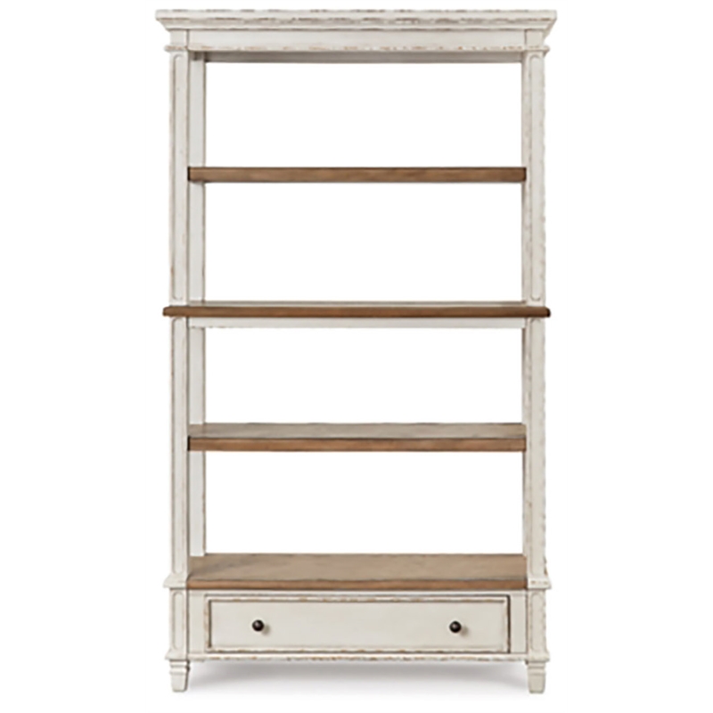 Pemberly Row Set of 2 4-Shelf Bookcase in Antique White and Brown