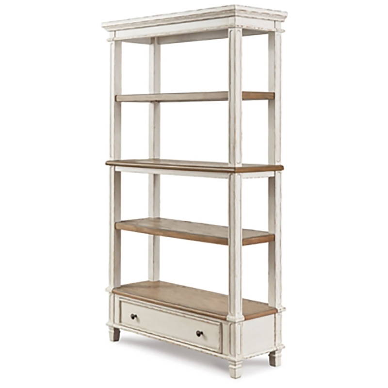 Pemberly Row Set of 2 4-Shelf Bookcase in Antique White and Brown
