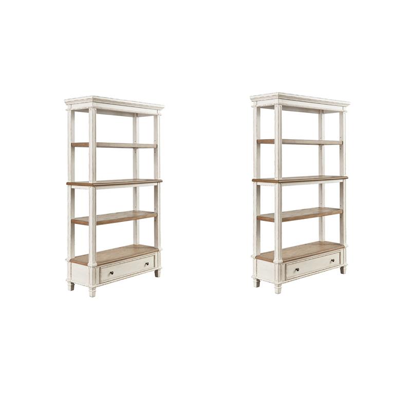 Pemberly Row Set of 2 4-Shelf Bookcase in Antique White and Brown