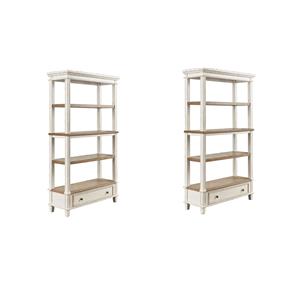 Pemberly Row Set of 2 4-Shelf Bookcase in Antique White and Brown