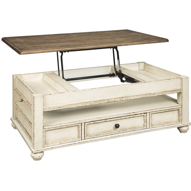 Pemberly Row Set of 2 Lift Top Coffee Table & Storage End Table in Antique White