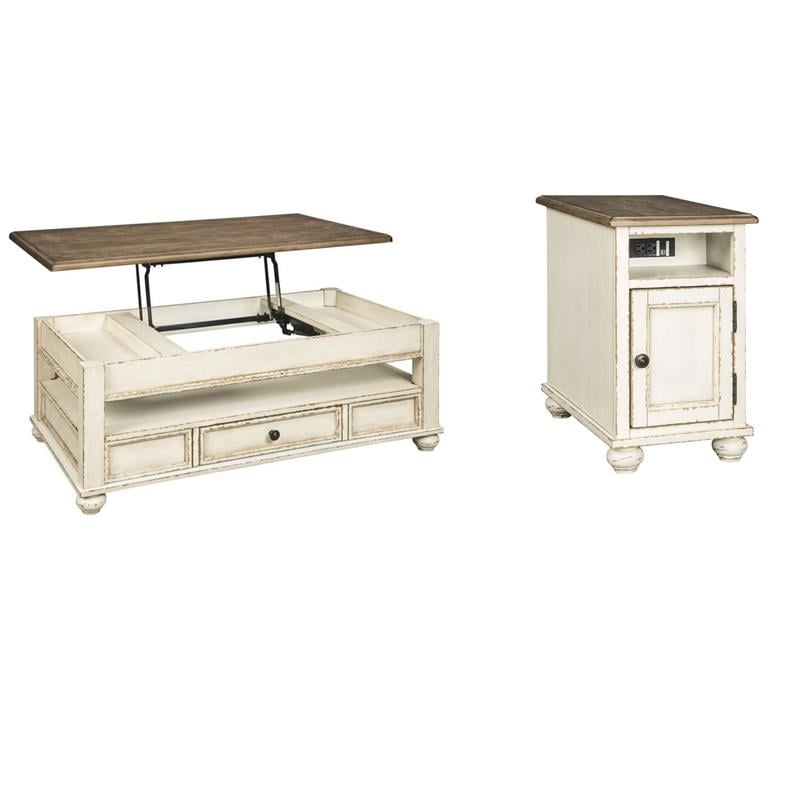 Pemberly Row Set of 2 Lift Top Coffee Table & Storage End Table in Antique White