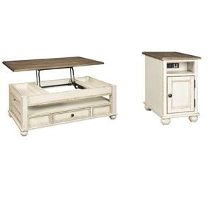Pemberly Row Set of 2 Lift Top Coffee Table & Storage End Table in Antique White