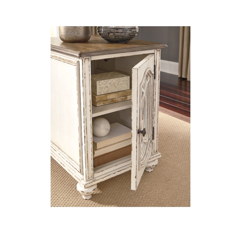 Pemberly Row Set of 2 Mirrored Storage End Table in Chipped White & Brown