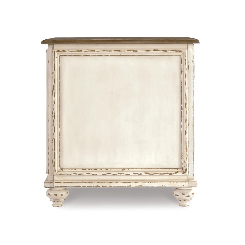 Pemberly Row Set of 2 Mirrored Storage End Table in Chipped White & Brown