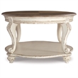 Pemberly Row Set of 3 Round End Table & Oval Coffee Table in White and Brown