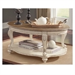 Pemberly Row Set of 3 Round End Table & Oval Coffee Table in White and Brown