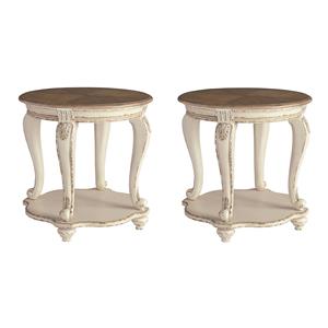 Pemberly Row Set of 2 Round End Tables in Chipped White and Brown