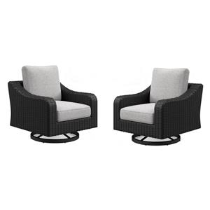 Pemberly Row Set of 2 Black Outdoor Swivel Lounges with Cushion