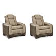 Pemberly Row Set of 2 Faux Leather Power Recliners in Brown