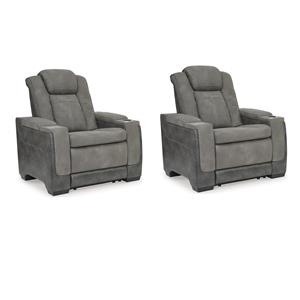 pemberly row set of 2 faux leather power recliners in gray