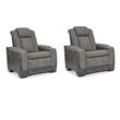 Pemberly Row Set of 2 Faux Leather Power Recliners in Gray