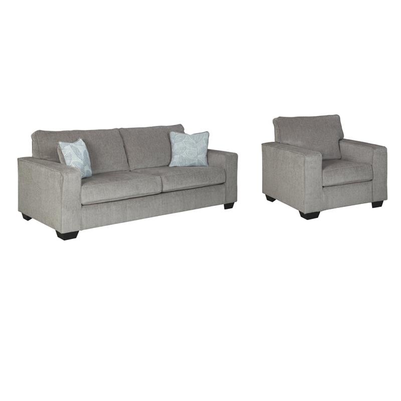 Pemberly Row Set of 2 Queen Sleeper Sofa and Accent Chair in Alloy
