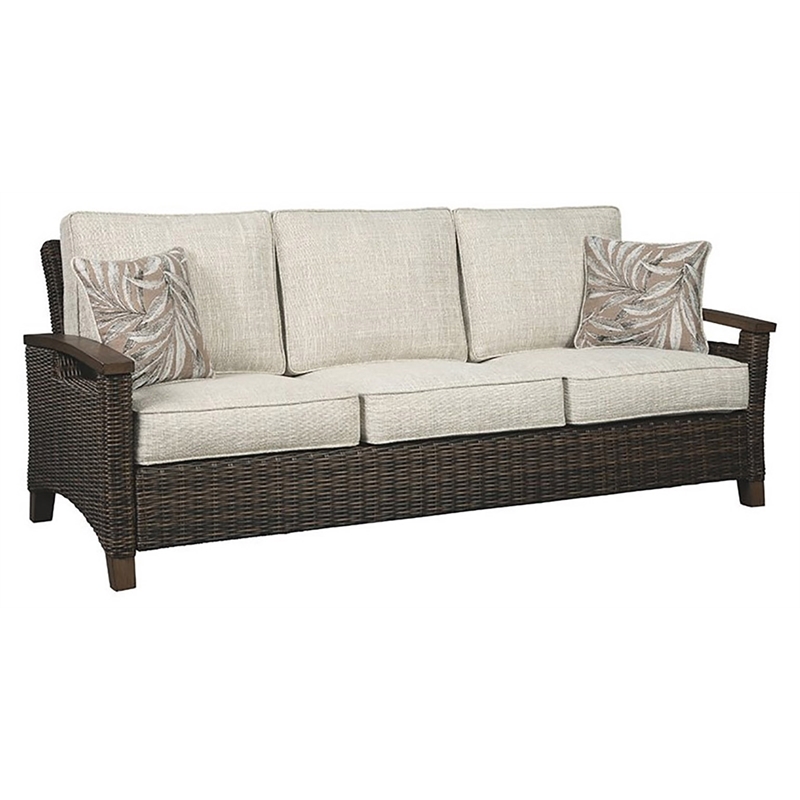 Pemberly Row Set of 2 Rattan Patio Loveseat and Sofa in Brown