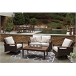 Pemberly Row Set of 3 Patio Fire Pit Table and Loveseat and Sofa in Medium Brown
