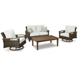 Pemberly Row Set of 3 Patio Fire Pit Table and Loveseat and Sofa in Medium Brown