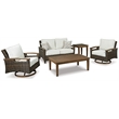 Pemberly Row Set of 3 Patio Fire Pit Table and Loveseat and Sofa in Medium Brown