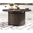 Pemberly Row Set of 2 Patio Round Fire Pit Table and Sofa in Medium Brown