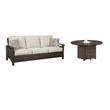 Pemberly Row Set of 2 Patio Round Fire Pit Table and Sofa in Medium Brown