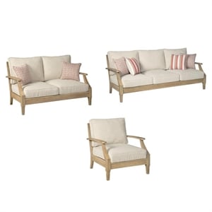 Pemberly Row Set of 3 Patio Sofa and Loveseat and Arm Chair in Beige