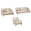 Pemberly Row Set of 3 Patio Sofa and Loveseat and Arm Chair in Beige