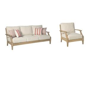 Pemberly Row Set of 2 Patio Sofa and Arm Chair in Beige