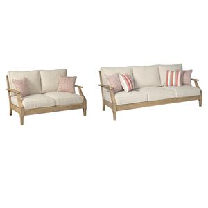 Pemberly Row Set of 2 Patio Sofa and Loveseat in Beige