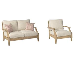 Pemberly Row Set of 2 Patio Loveseat and Arm Chair in Beige