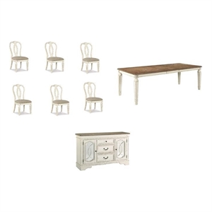 Pemberly Row Set of 8 Extendable Dining Table and Side Chair and Server in White