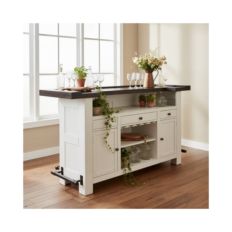 Pemberly Row Wood Home Bar with 2 Shelves and 3 Drawers in Espresso