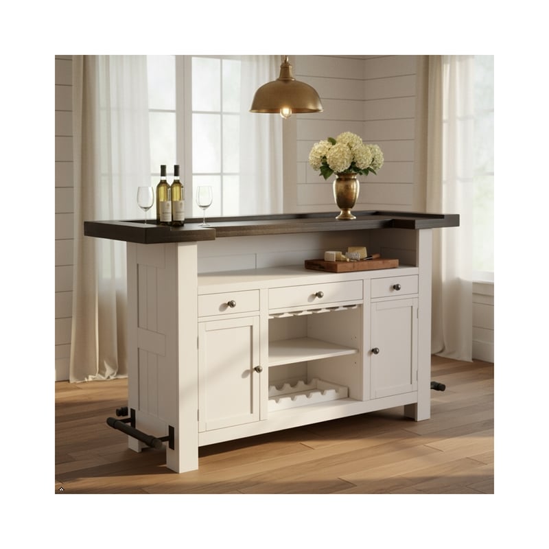 Pemberly Row Wood Home Bar with 2 Shelves and 3 Drawers in Espresso