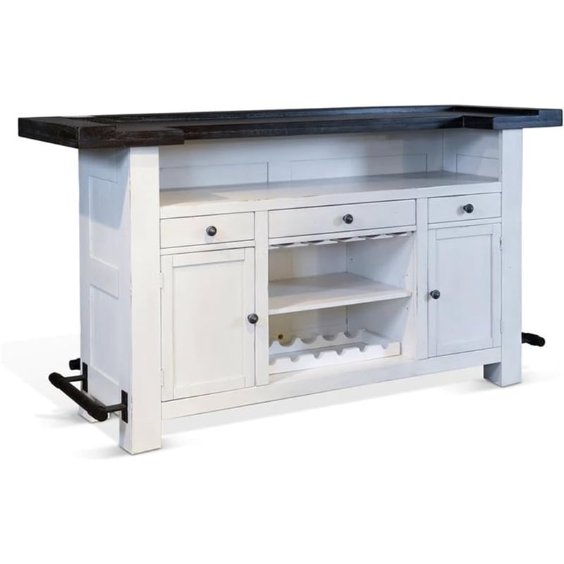 Pemberly Row Wood Home Bar with 2 Shelves and 3 Drawers in Espresso