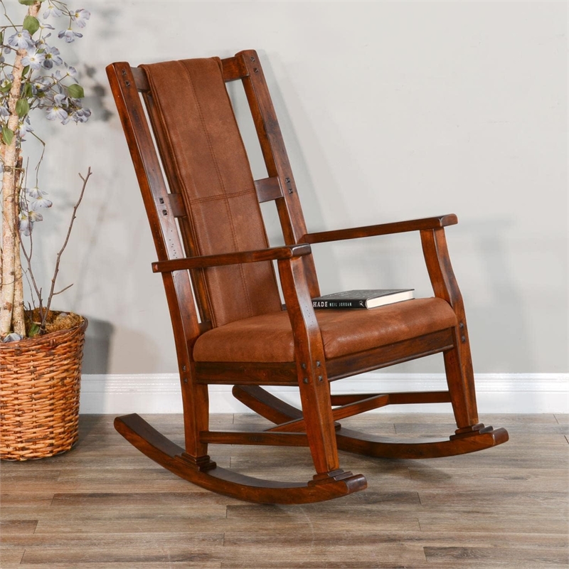 Pemberly Row Wood Indoor Rocking Chair - Chocolate with Cushion Seat & High Back