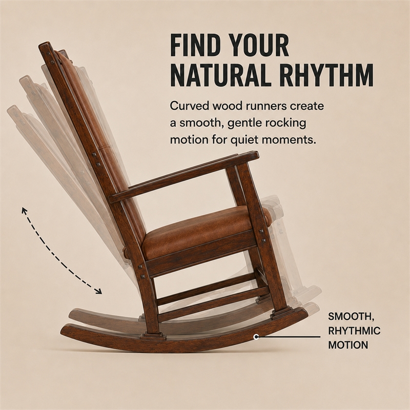 Pemberly Row Wood Indoor Rocking Chair - Chocolate with Cushion Seat & High Back