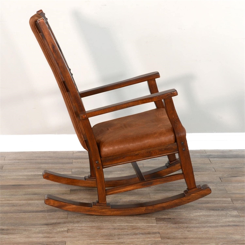 Pemberly Row Wood Indoor Rocking Chair - Chocolate with Cushion Seat & High Back