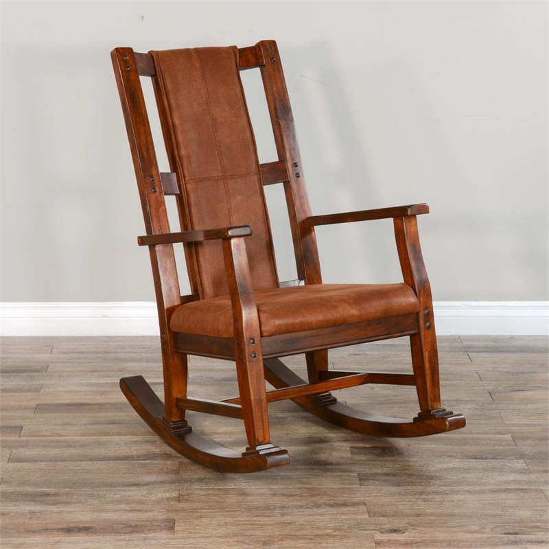 Pemberly Row Wood Indoor Rocking Chair - Chocolate with Cushion Seat & High Back