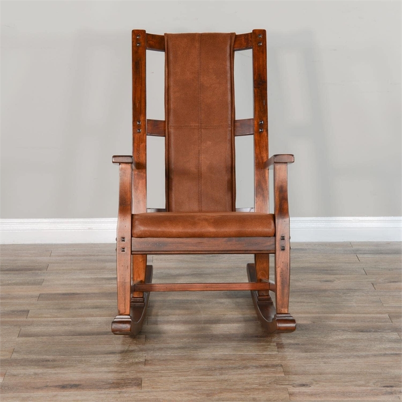 Pemberly Row Wood Indoor Rocking Chair - Chocolate with Cushion Seat & High Back