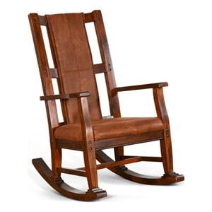 Pemberly Row Wood Indoor Rocking Chair - Chocolate with Cushion Seat & High Back