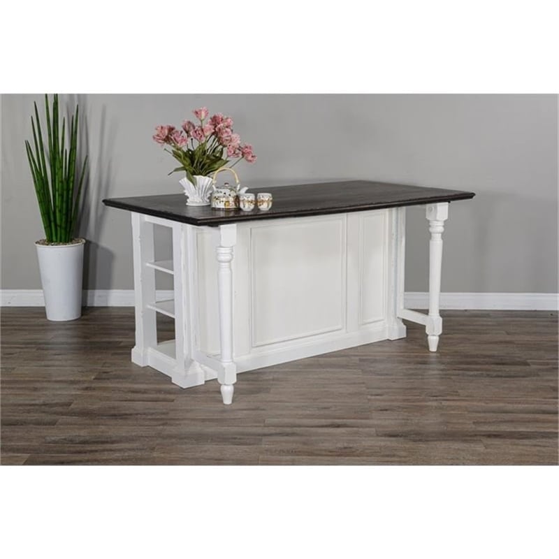 Pemberly Row Wood Kitchen Island in Espresso with Adjustable Shelves