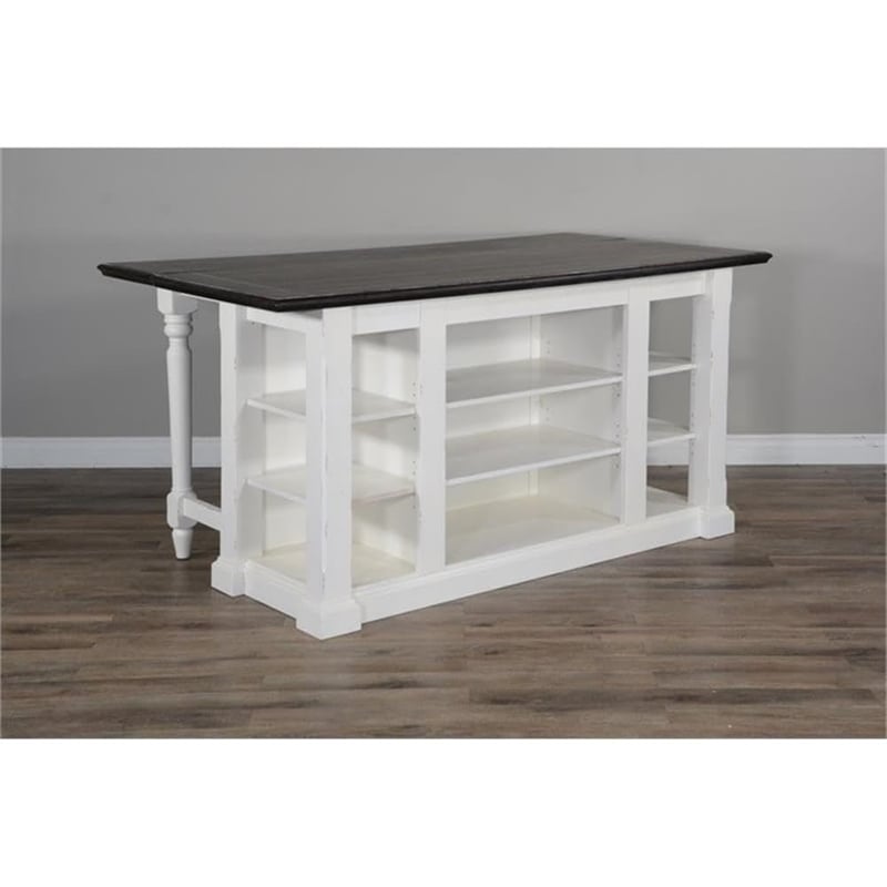 Pemberly Row Wood Kitchen Island in Espresso with Adjustable Shelves