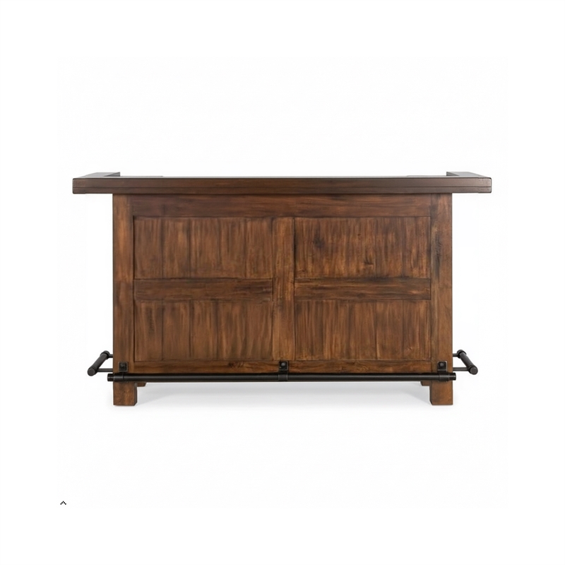 Pemberly Row Wood Home Bar with 2 Shelves and 3 Drawers in Brown