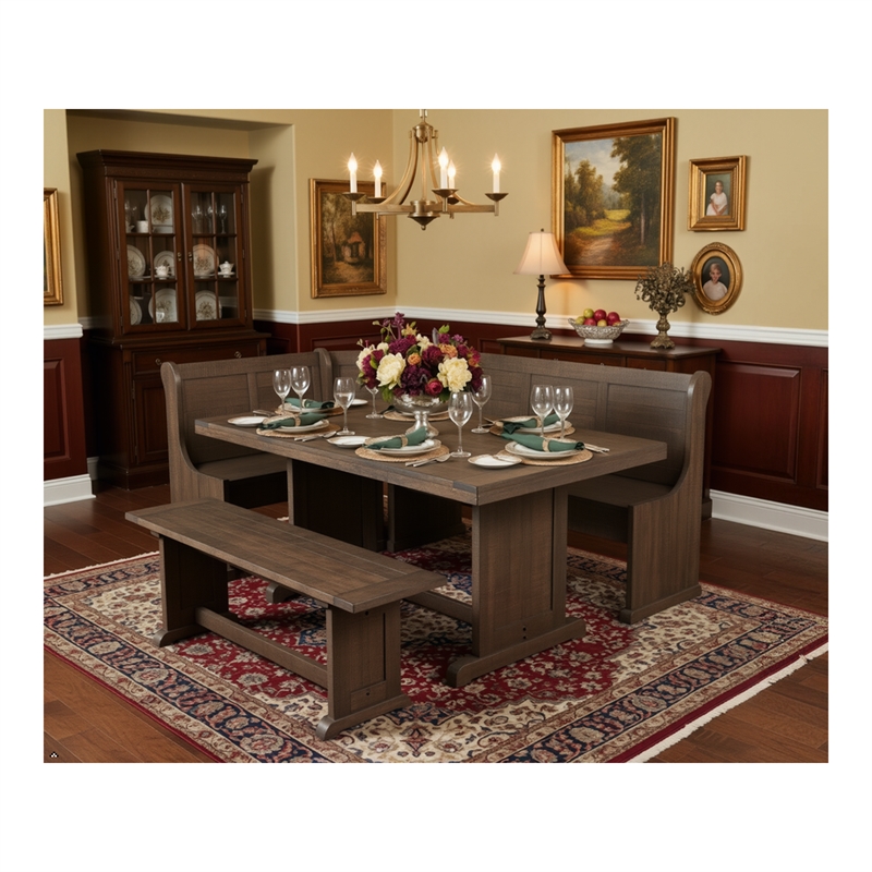 Pemberly Row 4PCs Corner Dining Set/Breakfast Nook in Tobacco Leaf with Storage
