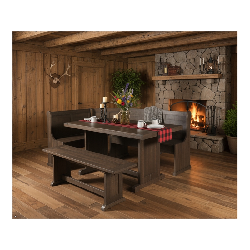 Pemberly Row 4PCs Corner Dining Set/Breakfast Nook in Tobacco Leaf with Storage